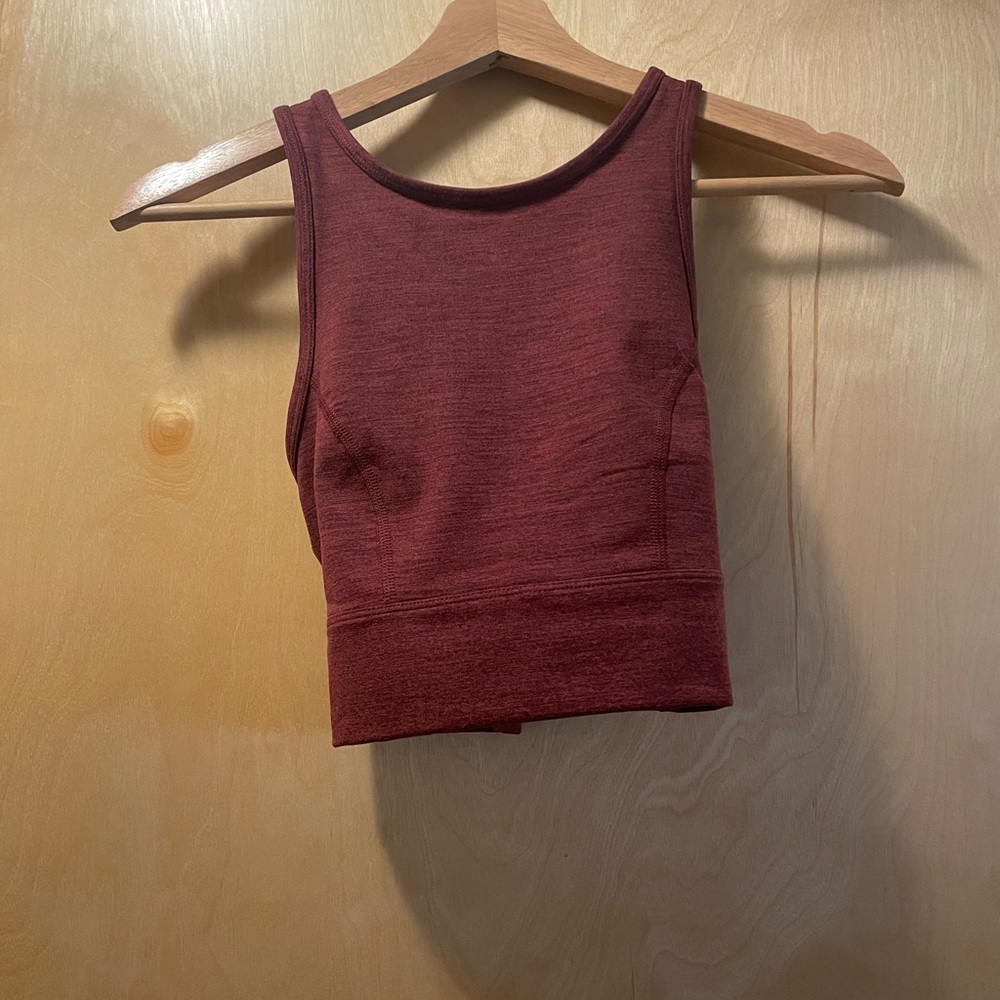 Brushed maroon lab joy workout tank with cross back.